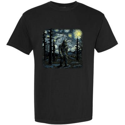 Bigfoot Starry Night Sasquatch Van Gogh Sky Painting Art Garment-Dyed Heavyweight T-Shirt