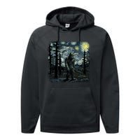 Bigfoot Starry Night Sasquatch Van Gogh Sky Painting Art Performance Fleece Hoodie