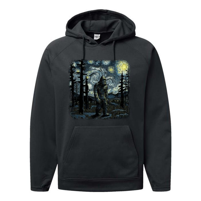 Bigfoot Starry Night Sasquatch Van Gogh Sky Painting Art Performance Fleece Hoodie