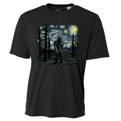 Bigfoot Starry Night Sasquatch Van Gogh Sky Painting Art Cooling Performance Crew T-Shirt