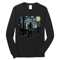 Bigfoot Starry Night Sasquatch Van Gogh Sky Painting Art Long Sleeve Shirt