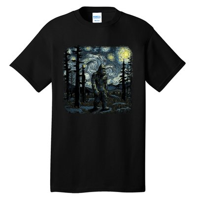 Bigfoot Starry Night Sasquatch Van Gogh Sky Painting Art Tall T-Shirt