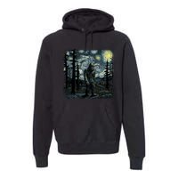 Bigfoot Starry Night Sasquatch Van Gogh Sky Painting Art Premium Hoodie