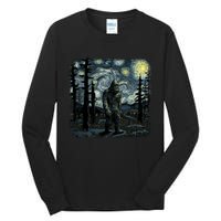 Bigfoot Starry Night Sasquatch Van Gogh Sky Painting Art Tall Long Sleeve T-Shirt