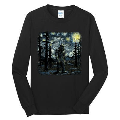 Bigfoot Starry Night Sasquatch Van Gogh Sky Painting Art Tall Long Sleeve T-Shirt