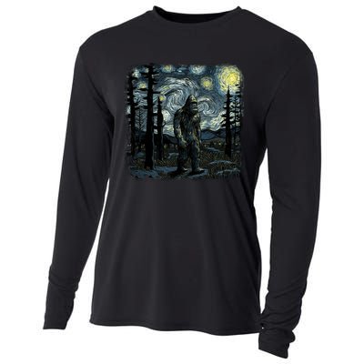 Bigfoot Starry Night Sasquatch Van Gogh Sky Painting Art Cooling Performance Long Sleeve Crew