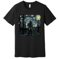 Bigfoot Starry Night Sasquatch Van Gogh Sky Painting Art Premium T-Shirt