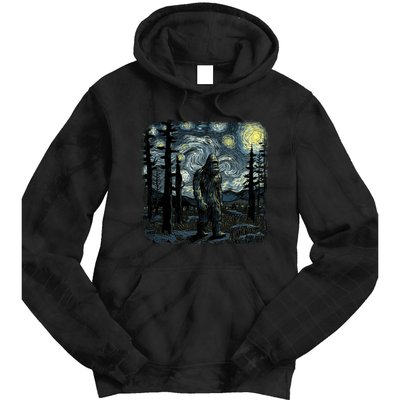 Bigfoot Starry Night Sasquatch Van Gogh Sky Painting Art Tie Dye Hoodie