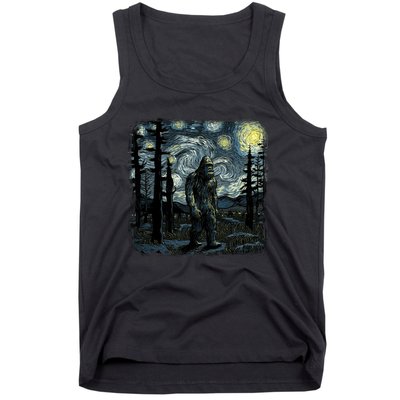 Bigfoot Starry Night Sasquatch Van Gogh Sky Painting Art Tank Top