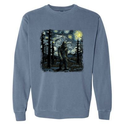 Bigfoot Starry Night Sasquatch Van Gogh Sky Painting Art Garment-Dyed Sweatshirt