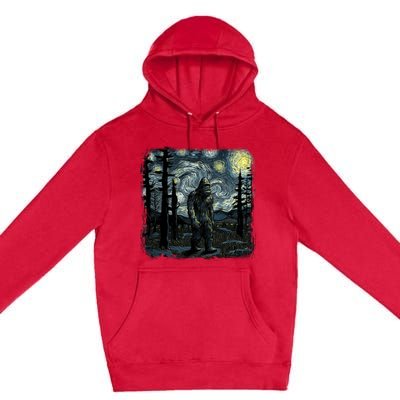 Bigfoot Starry Night Sasquatch Van Gogh Sky Painting Art Premium Pullover Hoodie