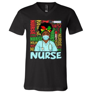 Black Strong Nurse Afro Love Melanin African American V-Neck T-Shirt