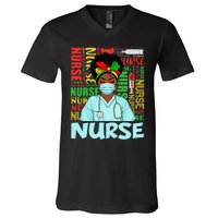 Black Strong Nurse Afro Love Melanin African American V-Neck T-Shirt