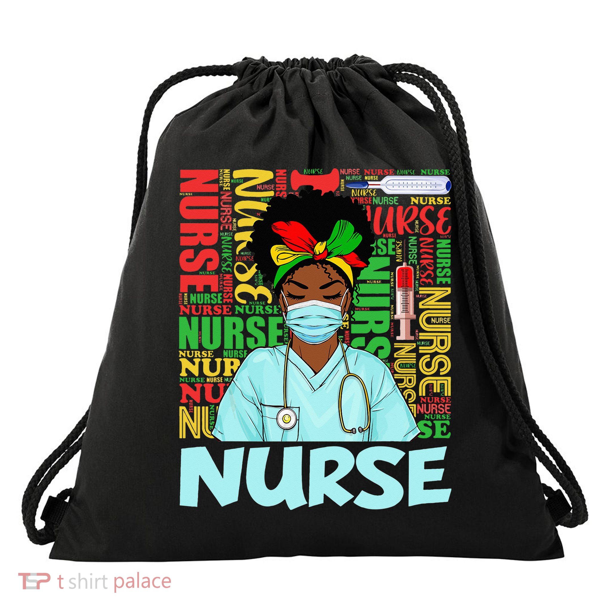 Black Strong Nurse Afro Love Melanin African American Drawstring Bag