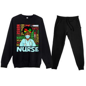 Black Strong Nurse Afro Love Melanin African American Premium Crewneck Sweatsuit Set