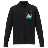 Black Strong Nurse CNA Afro Melanin African American Performance Long Sleeve Polo