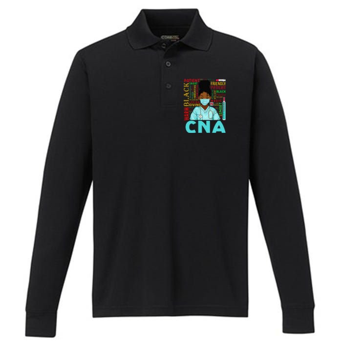 Black Strong Nurse CNA Afro Melanin African American Performance Long Sleeve Polo