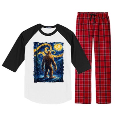 Bigfoot Starry Night Sasquatch Van Gogh Painting Raglan Sleeve Pajama Set