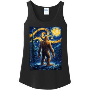 Bigfoot Starry Night Sasquatch Van Gogh Painting Ladies Essential Tank