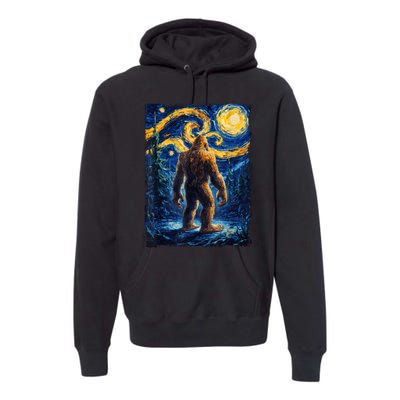 Bigfoot Starry Night Sasquatch Van Gogh Painting Premium Hoodie