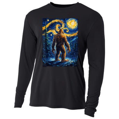 Bigfoot Starry Night Sasquatch Van Gogh Painting Cooling Performance Long Sleeve Crew