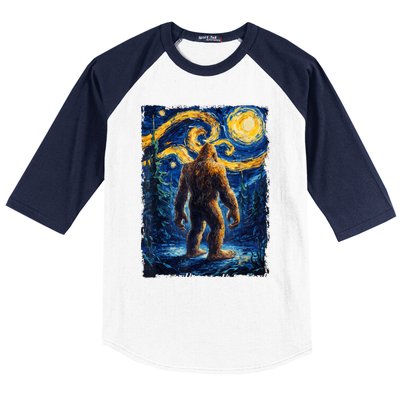 Bigfoot Starry Night Sasquatch Van Gogh Painting Baseball Sleeve Shirt