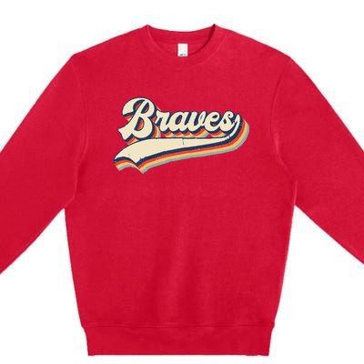 Braves Sports Name Vintage Retro Gift  Premium Crewneck Sweatshirt