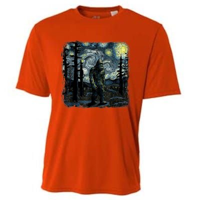 Bigfoot Starry Night Sasquatch Van Gogh Sky Painting Art Cooling Performance Crew T-Shirt