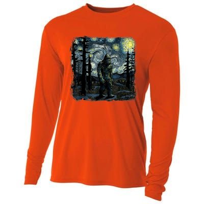 Bigfoot Starry Night Sasquatch Van Gogh Sky Painting Art Cooling Performance Long Sleeve Crew