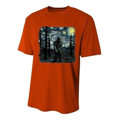 Bigfoot Starry Night Sasquatch Van Gogh Sky Painting Art Performance Sprint T-Shirt