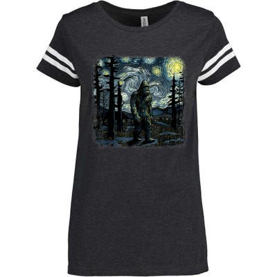 Bigfoot Starry Night Sasquatch Van Gogh Sky Painting Art Enza Ladies Jersey Football T-Shirt