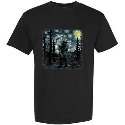 Bigfoot Starry Night Sasquatch Van Gogh Sky Painting Art Garment-Dyed Heavyweight T-Shirt