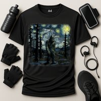 Bigfoot Starry Night Sasquatch Van Gogh Sky Painting Art Cooling Performance Crew T-Shirt