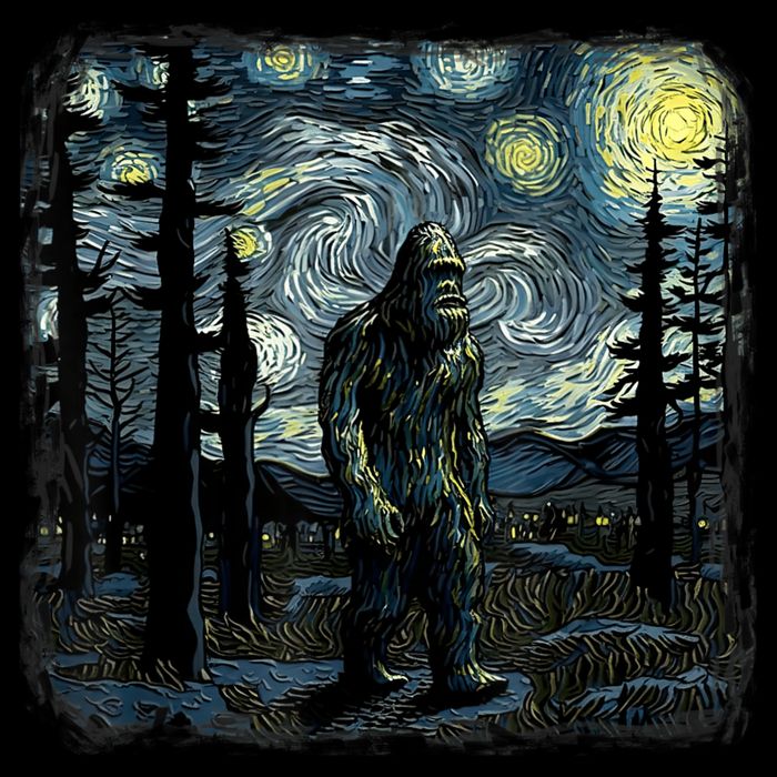 Bigfoot Starry Night Sasquatch Van Gogh Sky Painting Art Cooling Performance Crew T-Shirt