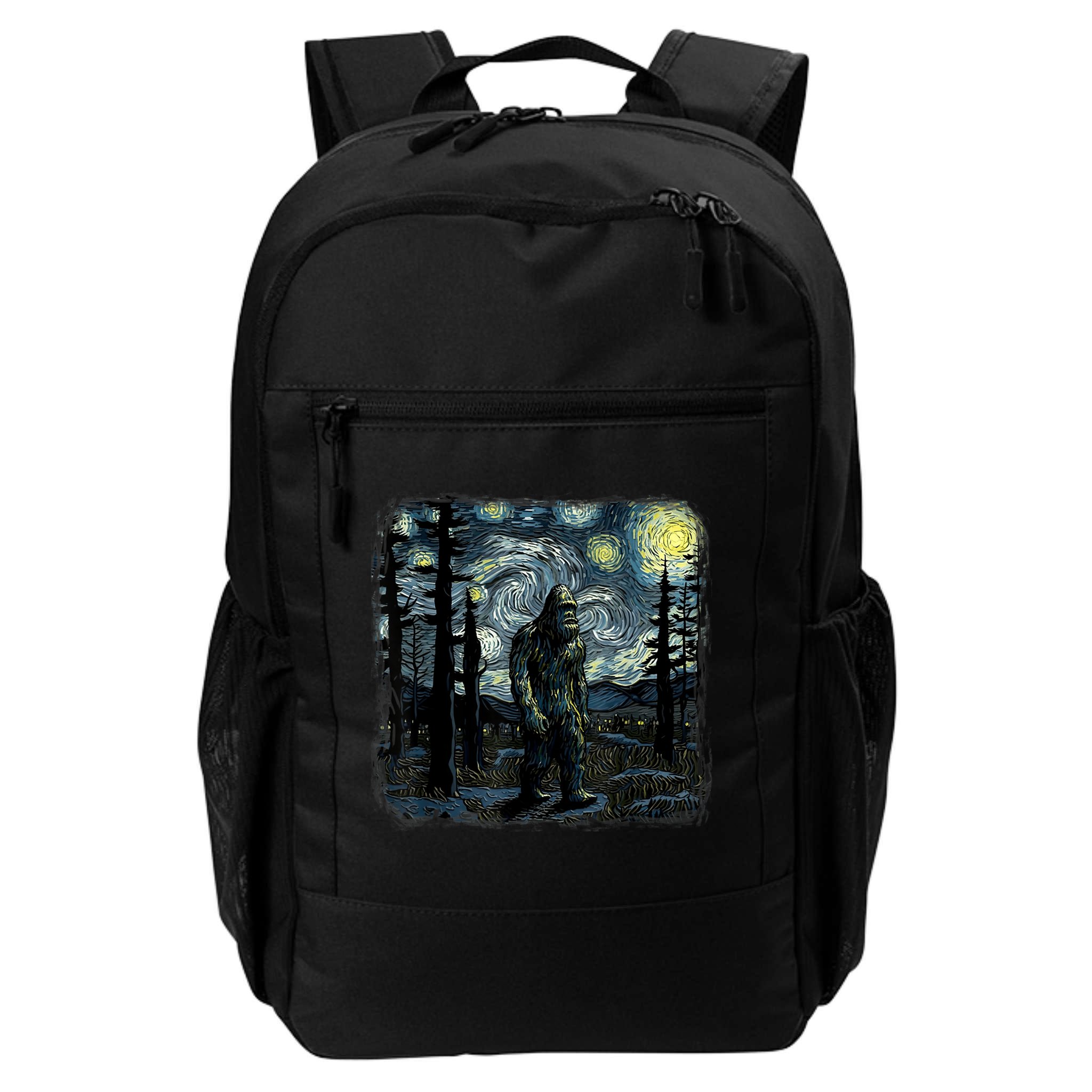 Bigfoot Starry Night Sasquatch Van Gogh Sky Painting Art Backpack