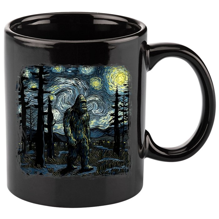Bigfoot Starry Night Sasquatch Van Gogh Sky Painting Art 11oz C Handle Ceramic Mug