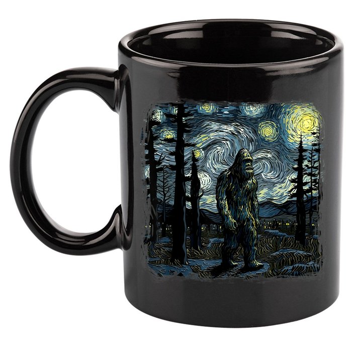 Bigfoot Starry Night Sasquatch Van Gogh Sky Painting Art 11oz C Handle Ceramic Mug