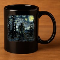 Bigfoot Starry Night Sasquatch Van Gogh Sky Painting Art 11oz C Handle Ceramic Mug