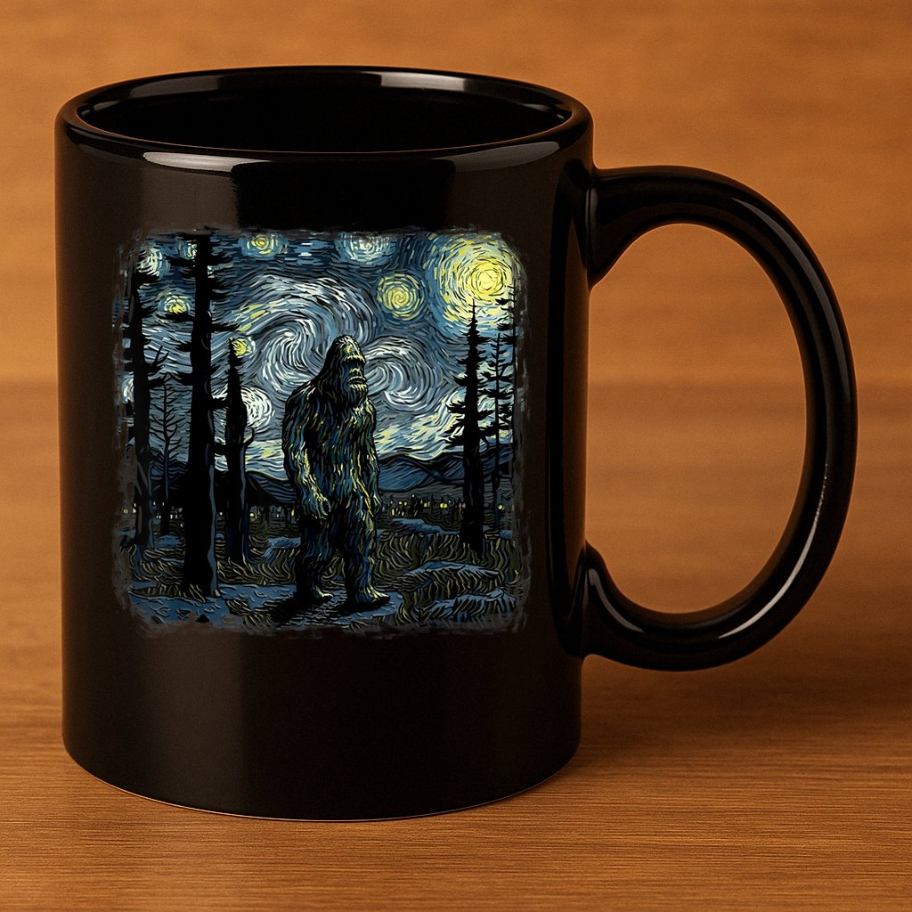 Bigfoot Starry Night Sasquatch Van Gogh Sky Painting Art 11oz C Handle Ceramic Mug