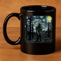 Bigfoot Starry Night Sasquatch Van Gogh Sky Painting Art 11oz C Handle Ceramic Mug