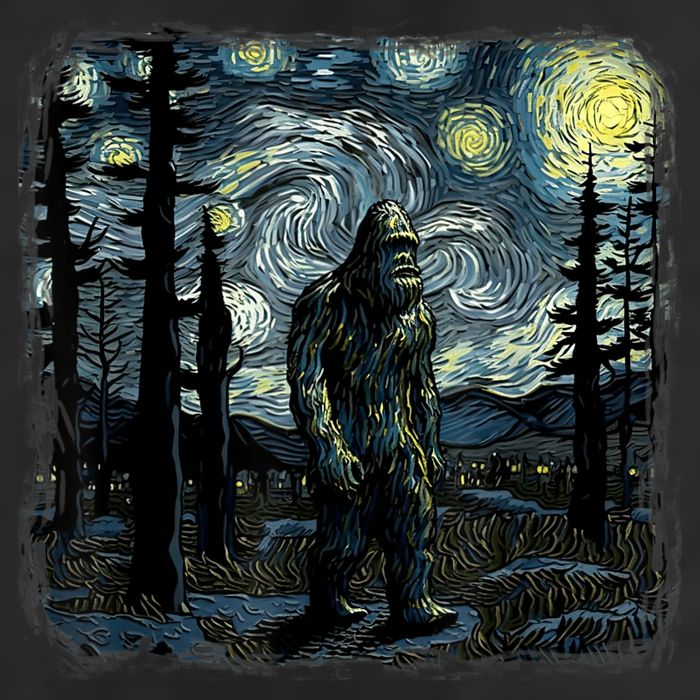 Bigfoot Starry Night Sasquatch Van Gogh Sky Painting Art 11oz C Handle Ceramic Mug