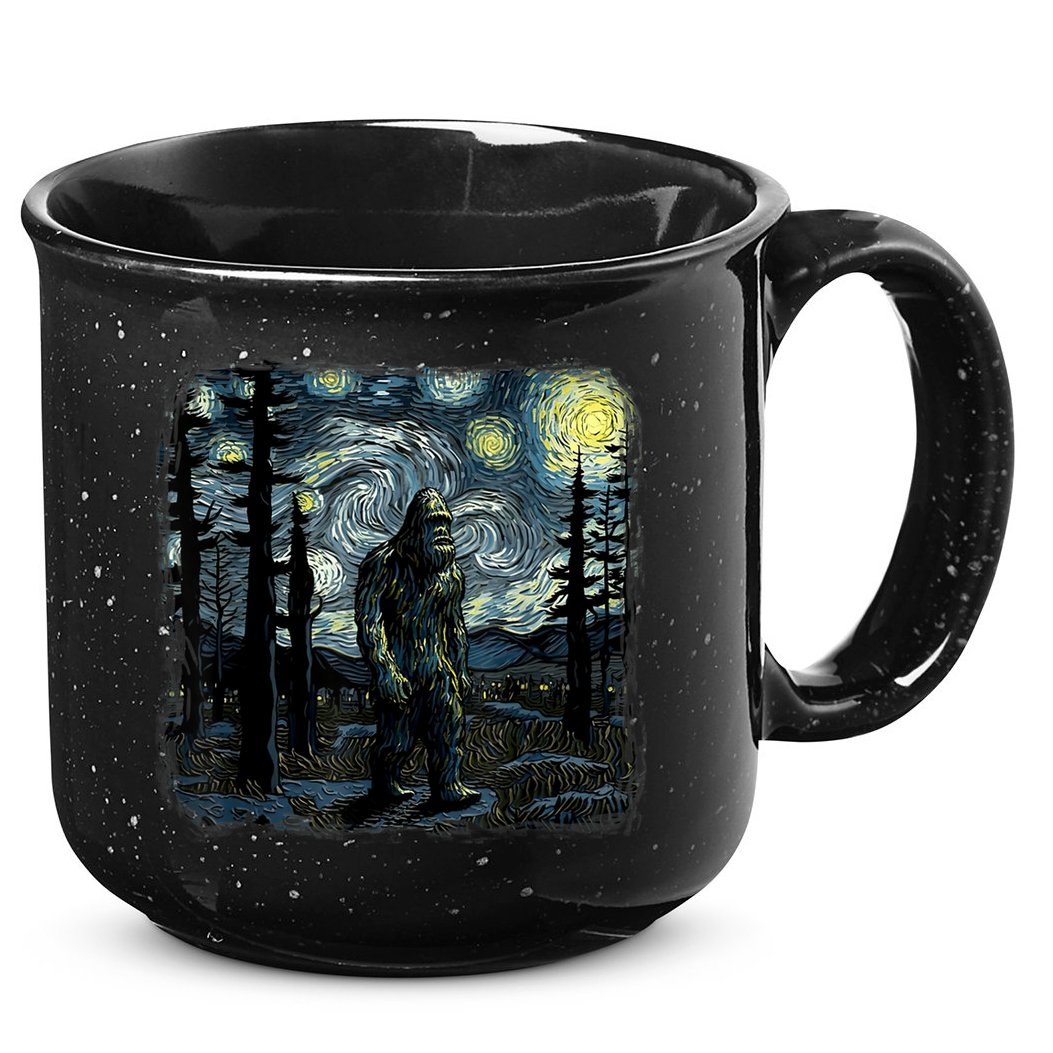 Bigfoot Starry Night Sasquatch Van Gogh Sky Painting Art 15oz Campfire Ceramic Mug