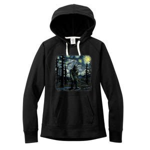 Bigfoot Starry Night Sasquatch Van Gogh Sky Painting Art Women's Fleece Hoodie