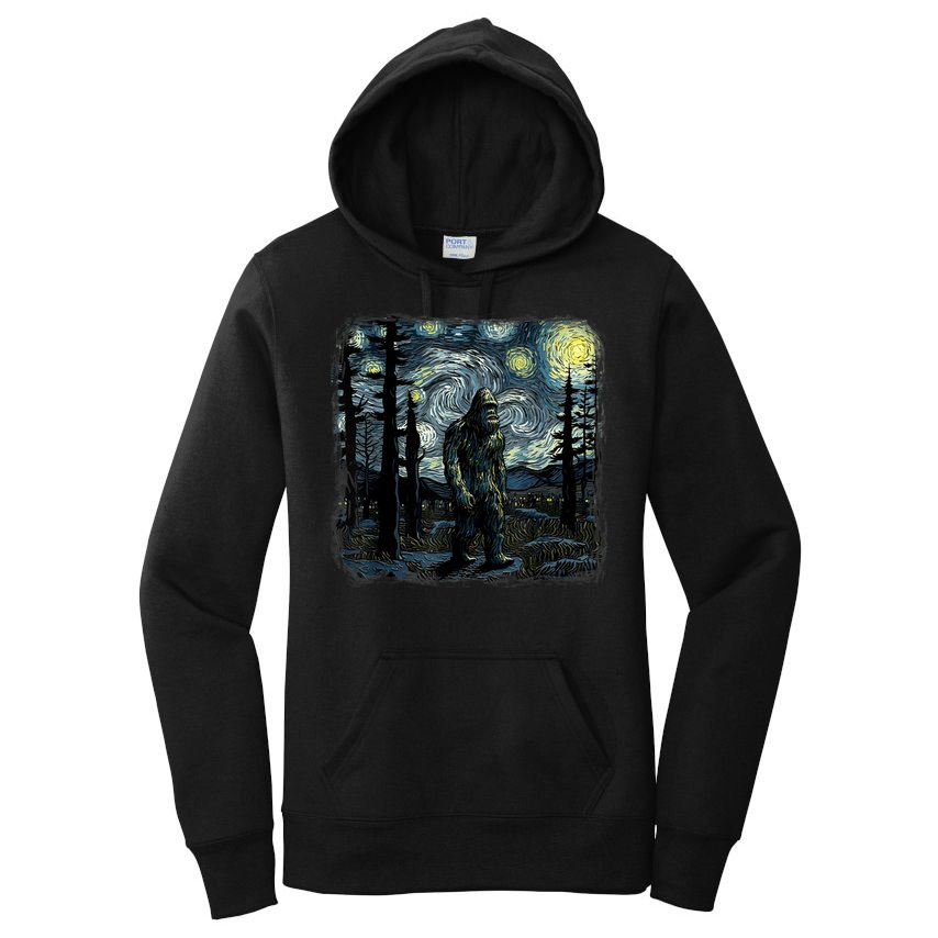 Bigfoot Starry Night Sasquatch Van Gogh Sky Painting Art Women's Pullover Hoodie