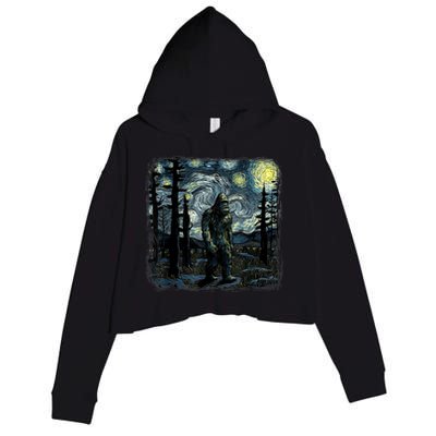 Bigfoot Starry Night Sasquatch Van Gogh Sky Painting Art Crop Fleece Hoodie