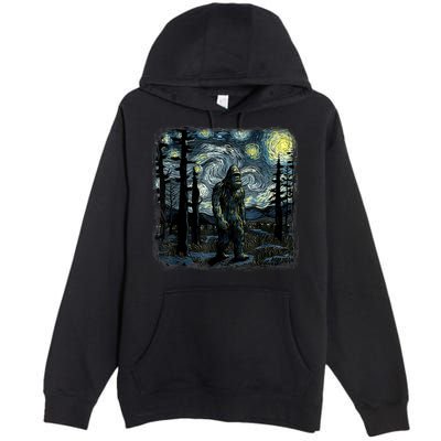 Bigfoot Starry Night Sasquatch Van Gogh Sky Painting Art Premium Pullover Hoodie