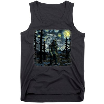 Bigfoot Starry Night Sasquatch Van Gogh Sky Painting Art Tank Top