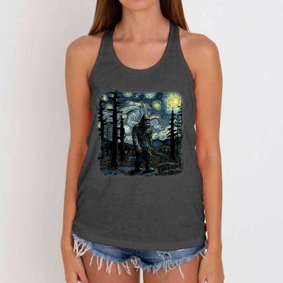 Bigfoot Starry Night Sasquatch Van Gogh Sky Painting Art Women's Knotted Racerback Tank