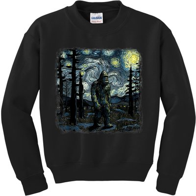Bigfoot Starry Night Sasquatch Van Gogh Sky Painting Art Kids Sweatshirt