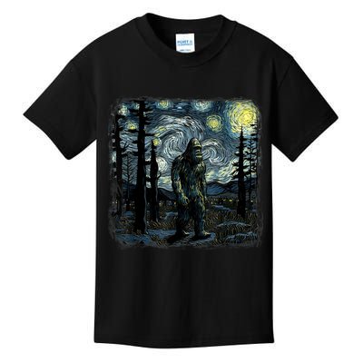 Bigfoot Starry Night Sasquatch Van Gogh Sky Painting Art Kids T-Shirt